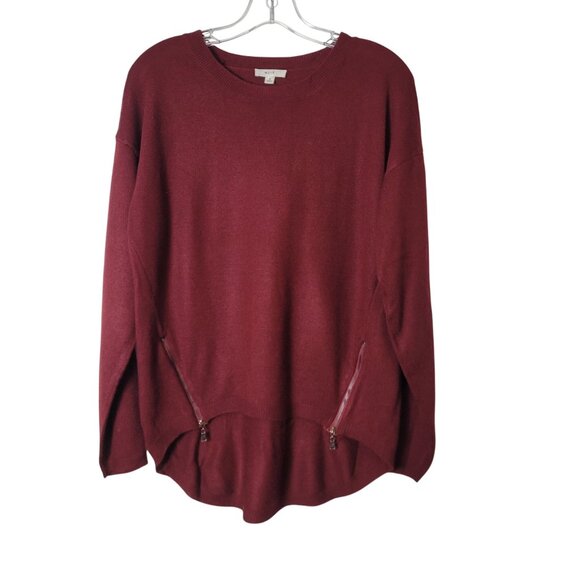 Mine ~ Burgundy Zip Accent Oversized Knit Sweater With Curved Hem & Side Details - Picture 2 of 12